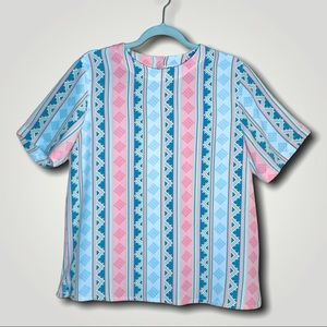 ALFRED DUNNER pink and blue shortsleeved blouse 10